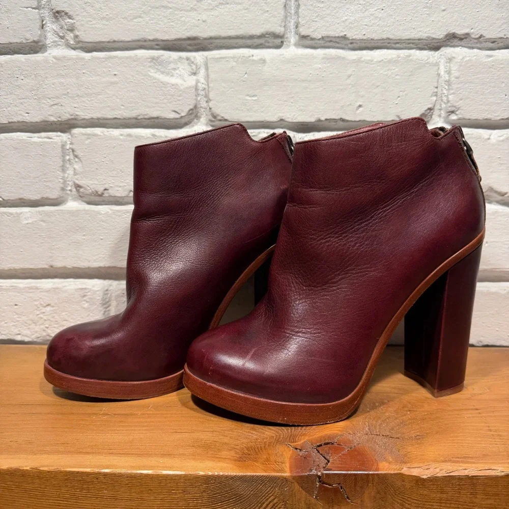 Dolce Vita Burgundy Leather Ankle Boots Chunky 70s Platform Block Heel Size 9.5